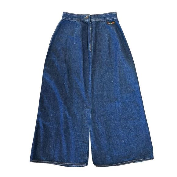 Vintage Claude Women's Back & Mid Slit Midi A-line Denim Skirt Blue Size 7/8 - Picture 13 of 16